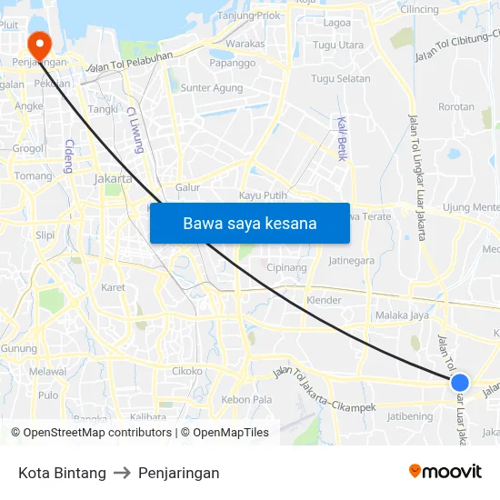 Kota Bintang to Penjaringan map