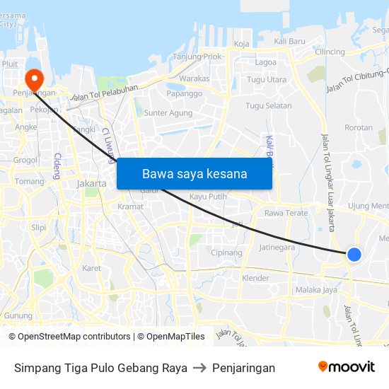 Simpang Tiga Pulo Gebang Raya to Penjaringan map