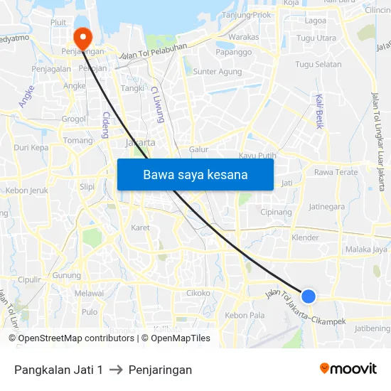 Pangkalan Jati 1 to Penjaringan map