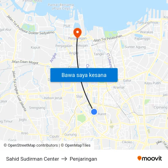 Sahid Sudirman Center to Penjaringan map