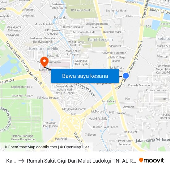 Karet to Rumah Sakit Gigi Dan Mulut Ladokgi TNI AL R.E Martadinata map