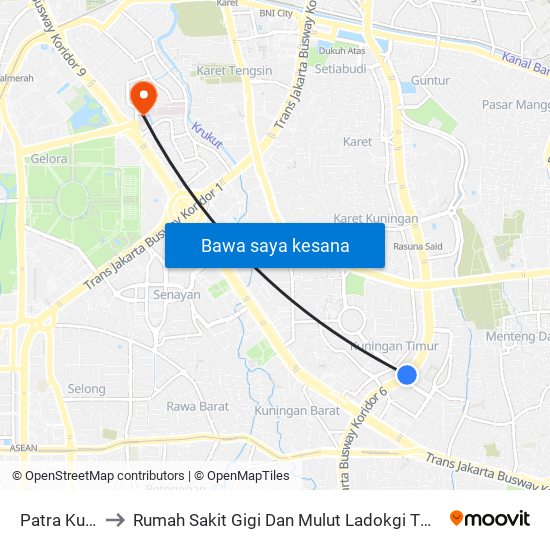 Patra Kuningan to Rumah Sakit Gigi Dan Mulut Ladokgi TNI AL R.E Martadinata map