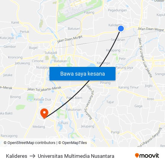 Kalideres to Universitas Multimedia Nusantara map