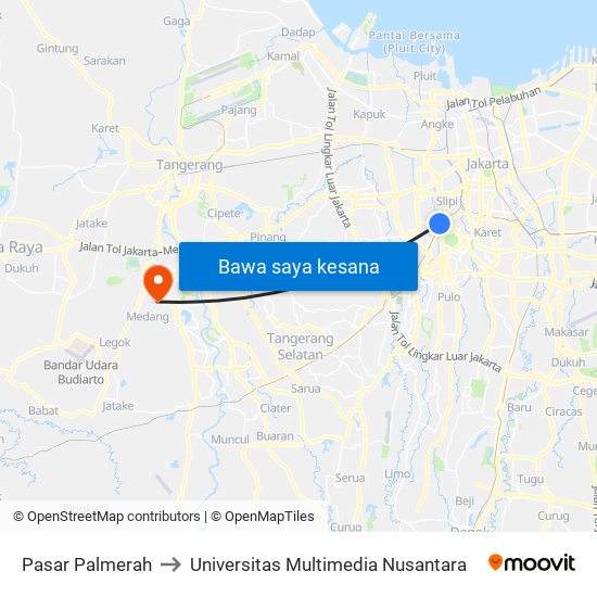 Pasar Palmerah to Universitas Multimedia Nusantara map