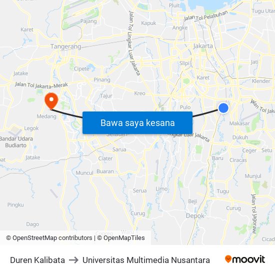 Duren Kalibata to Universitas Multimedia Nusantara map