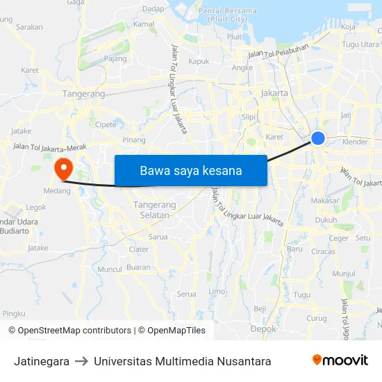 Jatinegara to Universitas Multimedia Nusantara map