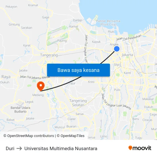 Duri to Universitas Multimedia Nusantara map