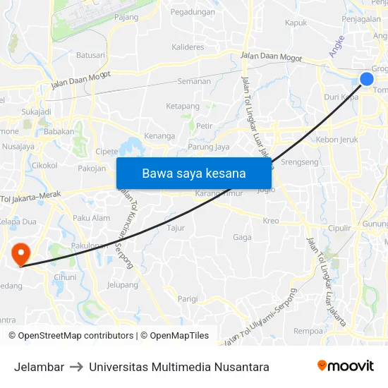 Jelambar to Universitas Multimedia Nusantara map