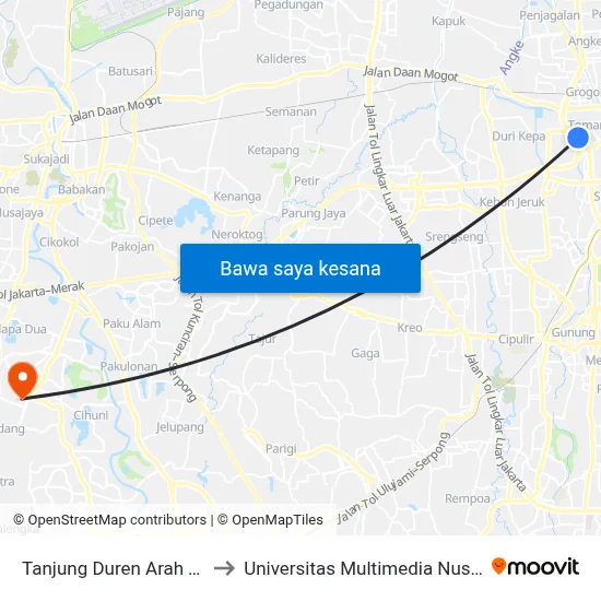 Tanjung Duren Arah Timur to Universitas Multimedia Nusantara map