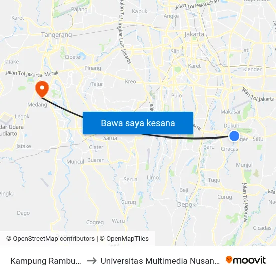 Kampung Rambutan to Universitas Multimedia Nusantara map
