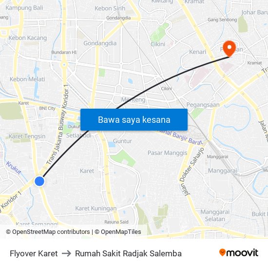 Flyover Karet to Rumah Sakit Radjak Salemba map