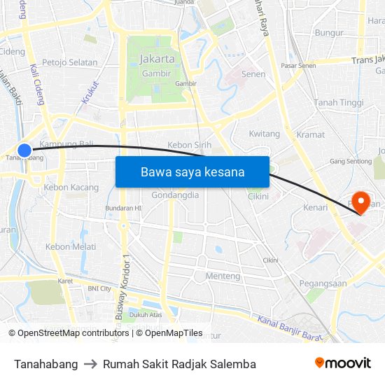 Tanahabang to Rumah Sakit Radjak Salemba map