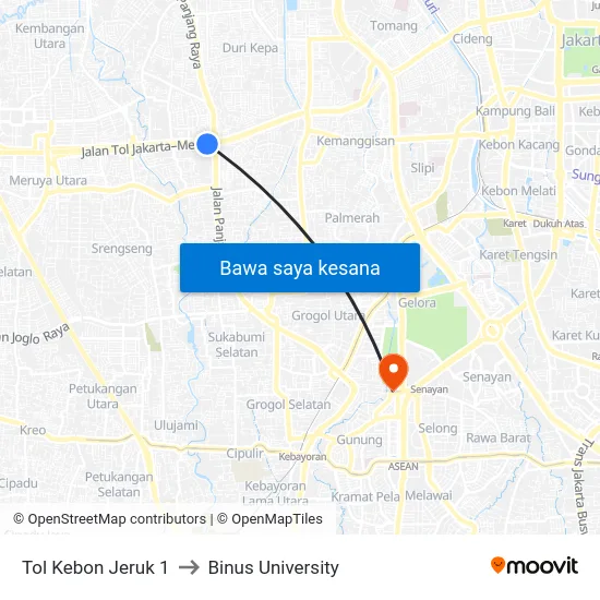 Tol Kebon Jeruk 1 to Binus University map