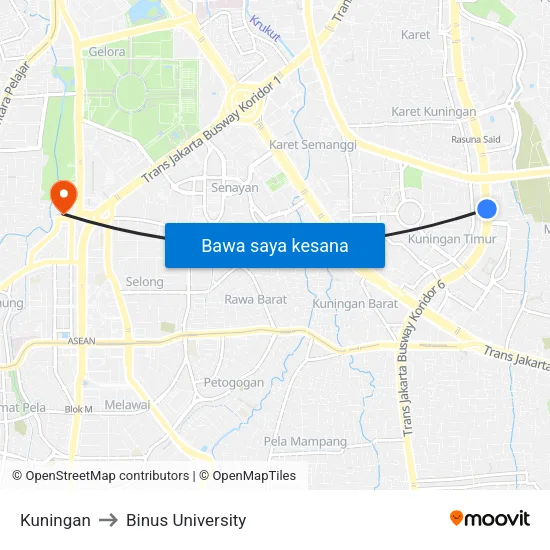 Kuningan to Binus University map