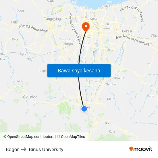 Bogor to Binus University map