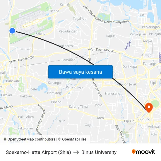 Soekarno-Hatta Airport (Shia) to Binus University map