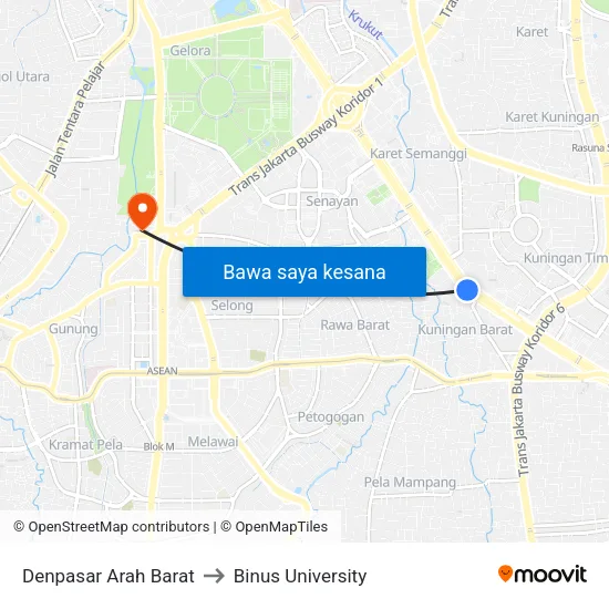 Denpasar Arah Barat to Binus University map