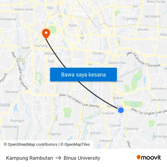 Kampung Rambutan to Binus University map