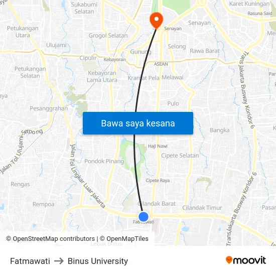 Fatmawati to Binus University map