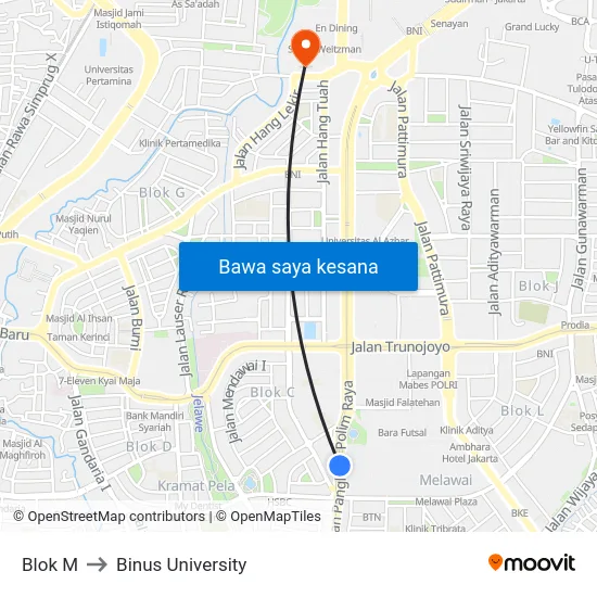Blok M to Binus University map
