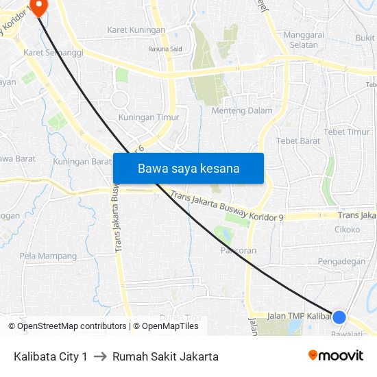 Kalibata City 1 to Rumah Sakit Jakarta map