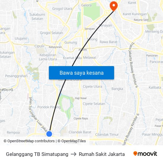 Gelanggang TB Simatupang to Rumah Sakit Jakarta map