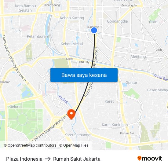 Plaza Indonesia to Rumah Sakit Jakarta map