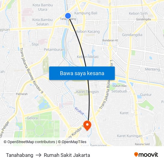 Tanahabang to Rumah Sakit Jakarta map