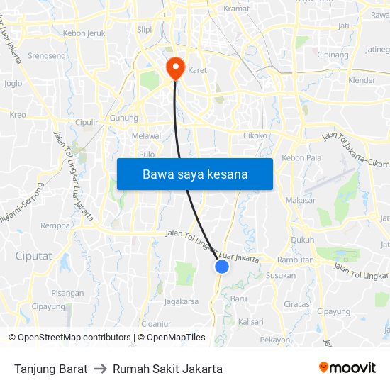 Tanjung Barat to Rumah Sakit Jakarta map