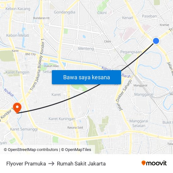 Flyover Pramuka to Rumah Sakit Jakarta map