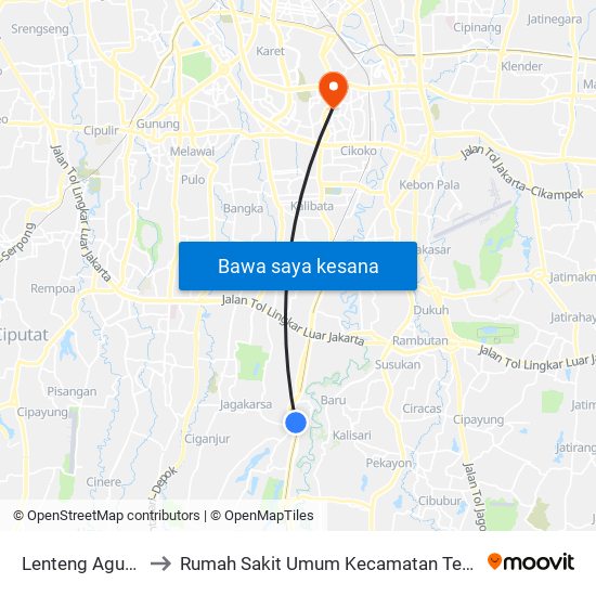 Lenteng Agung to Rumah Sakit Umum Kecamatan Tebet map