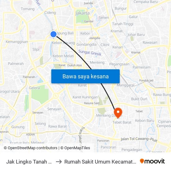 Jak Lingko Tanah Abang to Rumah Sakit Umum Kecamatan Tebet map