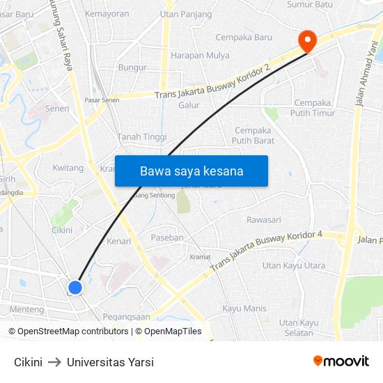 Cikini to Universitas Yarsi map