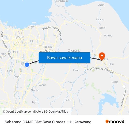 Seberang GANG Giat Raya Ciracas to Karawang map
