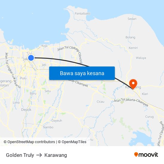 Golden Truly to Karawang map