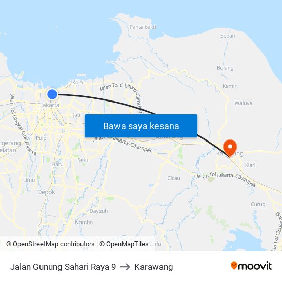 Jalan Gunung Sahari Raya 9 to Karawang map