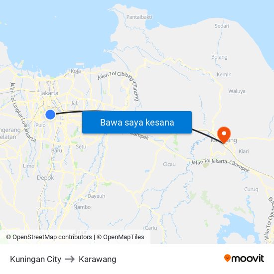 Kuningan City to Karawang map
