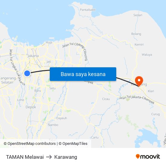 TAMAN Melawai to Karawang map