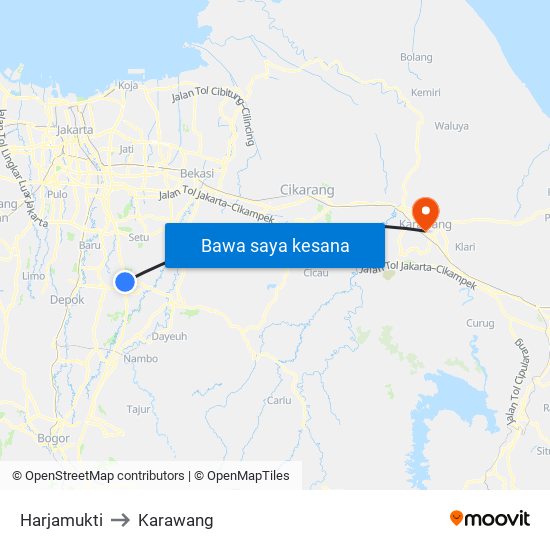 Harjamukti to Karawang map