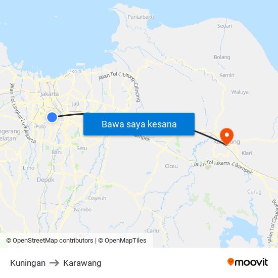 Kuningan to Karawang map