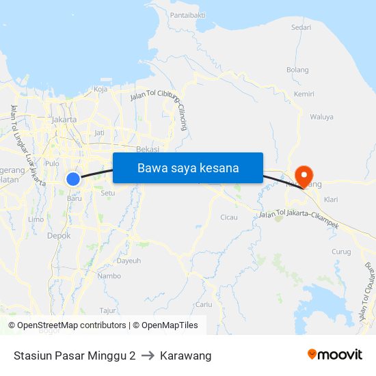Stasiun Pasar Minggu 2 to Karawang map