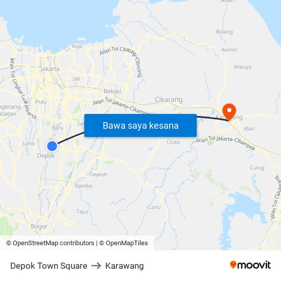 Depok Town Square to Karawang map