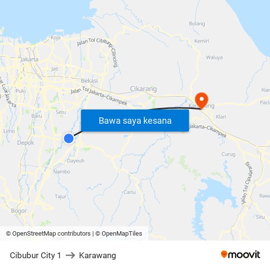 Cibubur City 1 to Karawang map
