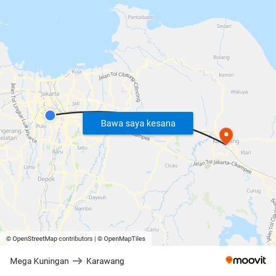 Mega Kuningan to Karawang map