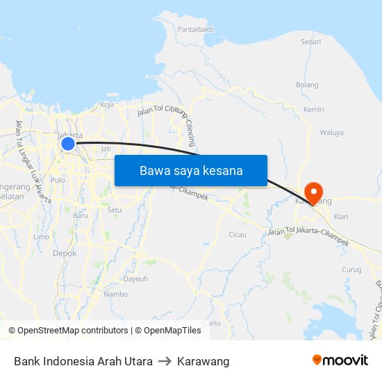 Bank Indonesia Arah Utara to Karawang map