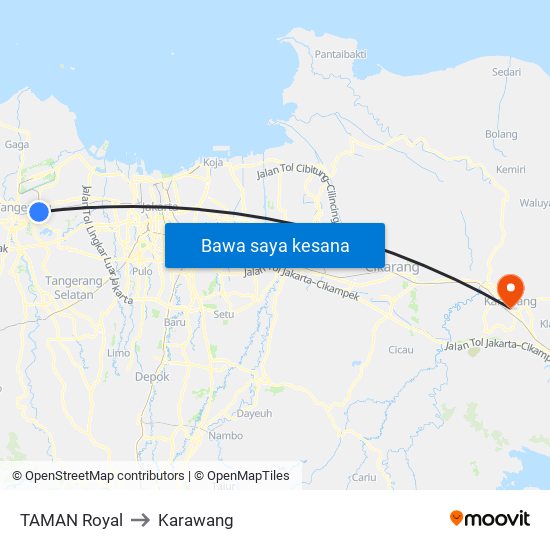 TAMAN Royal to Karawang map