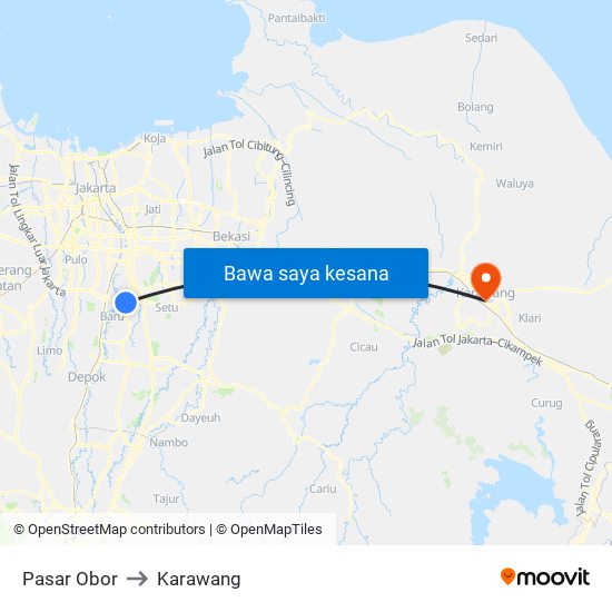 Pasar Obor to Karawang map