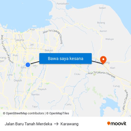 Jalan Baru Tanah Merdeka to Karawang map