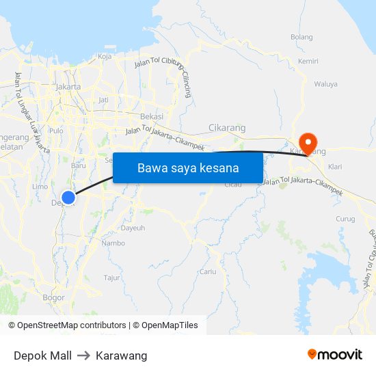 Depok Mall to Karawang map