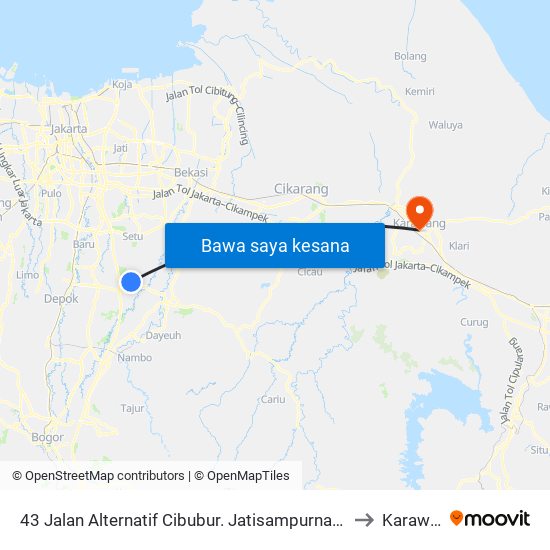 43 Jalan Alternatif Cibubur. Jatisampurna. Kota Bekasi to Karawang map